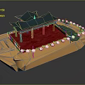 Traditional Asian Pavilion Architecture With Green Roof Red Platform And White Lanterns