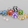 Colorful Poker Chips with Numbers and Dice for Card Game Entertainment
