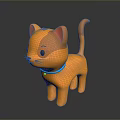 Cartoon Cat Game Character With Orange Body Blue Collar Standing Against Dark Background