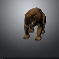 Brown large animal in standing posture with prominent facial features and sharp claws