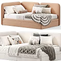 Kids Bed With Upholstered Headboard Decorative Pillows Blanket And Stuffed Bear Toy Multiple Color Options