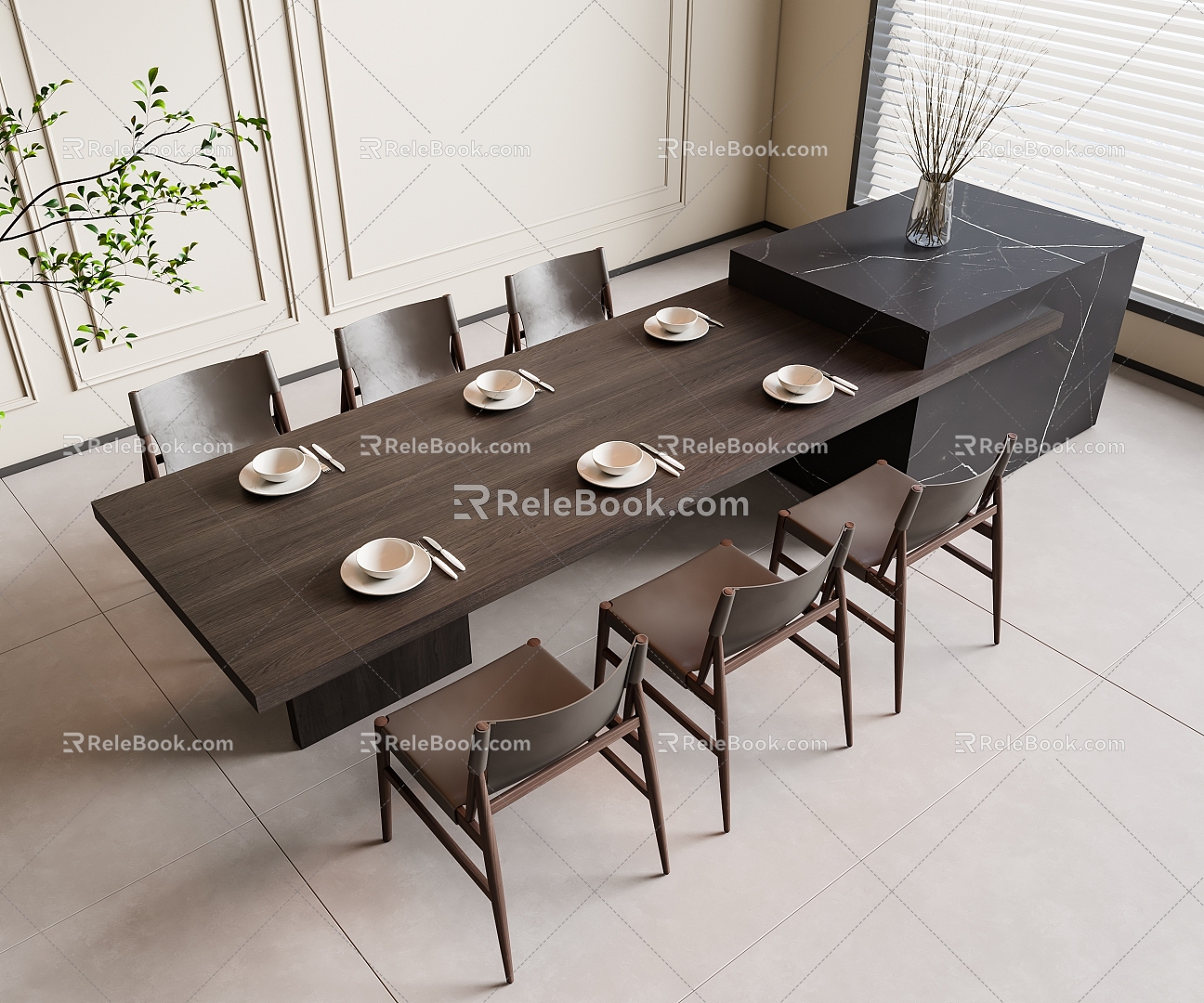 Quiet Wind Dining Table and Chair Island Table 3d model