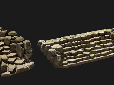 Rustic Stone Stairs Featuring Natural Stone Blocks And Stone Wall Structure 3d model