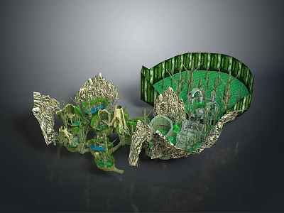3D Model of Natural Rocky Scenery With Lush Green Vegetation And Terrain Details 3d model