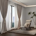 Beige Linen Curtains With Tassel Tiebacks By Window In Modern Living Room With City View