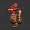 Cartoon Thanksgiving Turkey With Red Pilgrim Hat And Feather Details