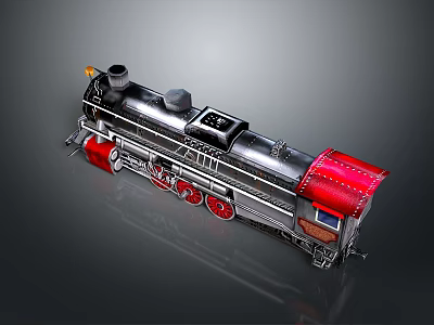 Vintage Silver and Red Steam Train Model with Metallic Finish and Red Wheels 3d model
