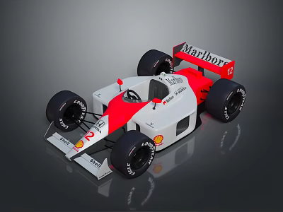 Formula Race Car With Marlboro Shell Logos White Red Body And Black Tires 3d model