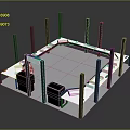 Square Platform Structural Component With Surrounding Columns And Black Modules On Top 3d model