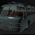Light Blue Vintage Bus With Retro Design Front Logo And Roof Rack
