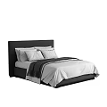 Modern Double Bed with Black Headboard White Sheets Pillows and Dark Throw Blanket 3d model