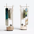 Modern Clothes Rack With Mirror Hanging Light Clothes And Bottom Storage Decorative Flowers