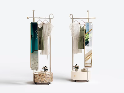 Modern Clothes Rack With Mirror Hanging Light Clothes And Bottom Storage Decorative Flowers 3d model