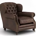 Brown Leather Tufted Wingback Armchair With Brass Nailhead Trim And Wooden Legs
