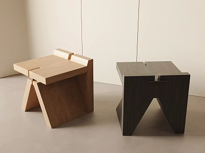 Light And Dark Colored Modern Wooden Stools With Geometric Legs And Square Top Design 3d model