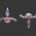 3D Wolf Character Front Back Views with Gray Fur Red Bandana White Belly Green Eyes