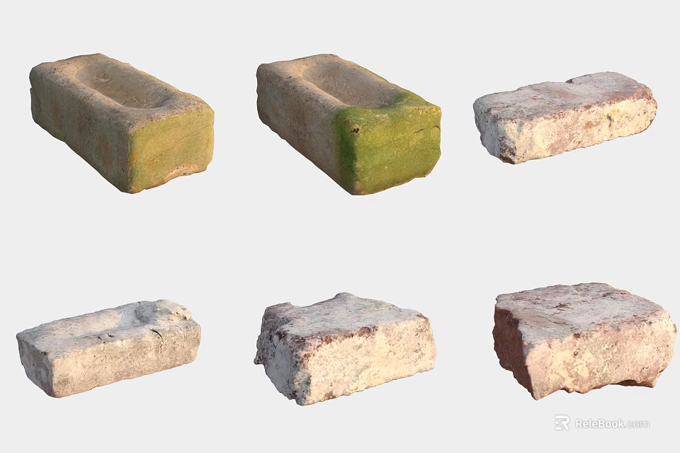 Natural Stone and Wood Decorative Blocks with Rough Textured Surfaces 3d model 