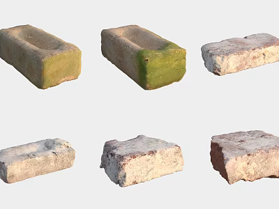 Natural Stone and Wood Decorative Blocks with Rough Textured Surfaces 3d model