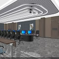 Modern Conference Room Interior With Wooden Walls Large Screen Black Chairs And Marble Flooring