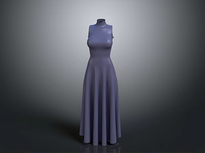 Elegant Women's Purple Sleeveless Long Dress Featuring Fitted Bodice And Flared Skirt Design 3d model
