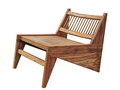 Wooden Leisure Chair Modern Design with Slatted Backrest Solid Wood Material and Natural Wood Grain 3d model
