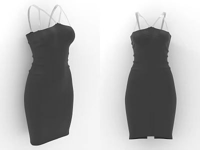 Women's Black Fitted Dress With Spaghetti Straps Slim Fit Design 3d model