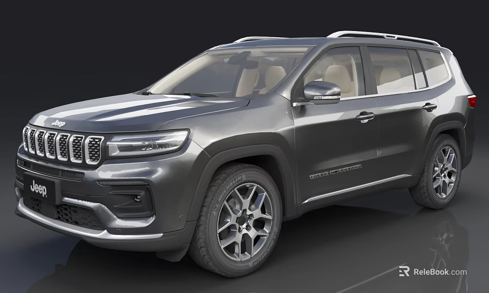 Jeep SUV Gray Exterior Modern Design with Front Grille Headlights and Alloy Wheels 3d model 