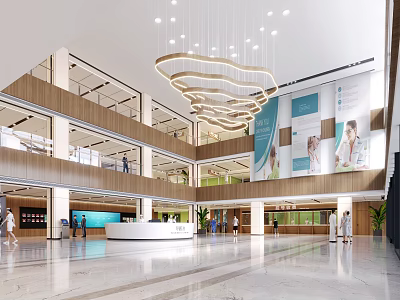 Modern Hospital Outpatient Hall With Multi Level Design Chandelier And Spacious Reception Area 3d model