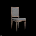 Classic Dining Chair With Wooden Frame And Blue Checkered Fabric Seat Backrest