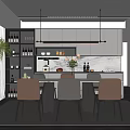 Modern Restaurant Dining Area With Round Table Grey Chairs And Hanging Pendant Lights