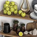 Elegant Decorative Ornaments Set with Fruits Cutting Board Ceramic Plates and Vases on Shelves