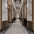 Spacious Hotel Lobby with Marble Floor Front Desk and Elegant Lighting Design 3d model