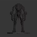 Game Movie Sci Fi Mechanical Robot Character with Metallic Armor Standing on Hexagonal Base