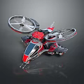 Science Fiction Flying Vehicle Model Featuring Two Large Rotors Red Silver Black Streamlined Design
