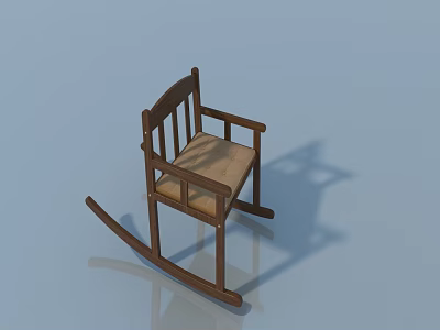 Classic Wooden Rocking Chair With Beige Cushion And Blue Background 3d model