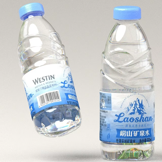 Laoshan Bottled Mineral Water With Transparent Bottle And Westin Label Design 3d model 