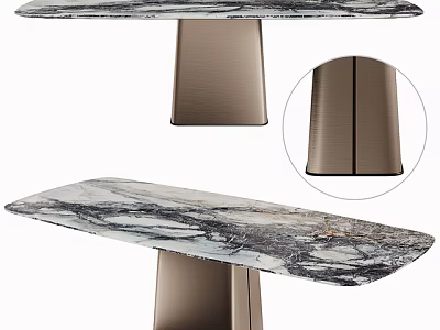 Modern Marble Dining Table With Elegant Veined Tabletop And Brushed Metal Support Base 3d model