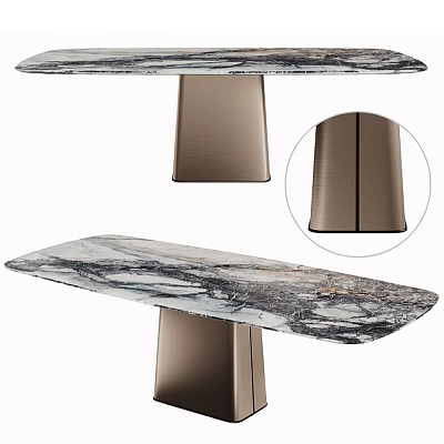 Modern Marble Dining Table With Elegant Veined Tabletop And Brushed Metal Support Base 3d model
