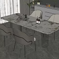 Modern Dining Table Set With Beige Chairs Marble Tabletop And Metal Legs In Bright Room