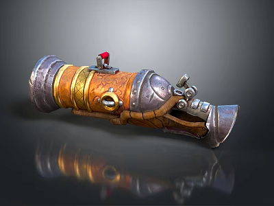 Vintage Steampunk Weapon With Metal And Wood Design Features Red Button And Decorative Details 3d model