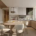 Modern Living And Dining Room Interior With Beige Sofa Wooden Panel And Large Window