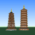 Traditional Chinese Pagodas Featuring Golden Spires And Multi tiered Wooden Design