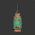 Green Crystal Decorative Pendant With Copper Ornamental Accents And Ring Top