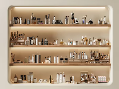 Perfumes and Cosmetics Display on Layered Shelves with Various Products Collection 3d model