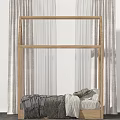 Kids Bed with Wooden Frame White Curtains and Cozy Bedding Design