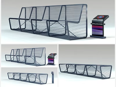 Modern Metal Outdoor Bench With Slatted Design And Side Console 3d model