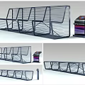 Modern Metal Outdoor Bench With Slatted Design And Side Console 3d model