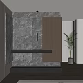 Modern Entryway Cabinet And Side Cabinet With Marble Wall Wooden Finish And Decorative Plant