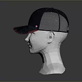 Modern Black Cap With Red Trim On Mannequin Head Gray Background 3d model