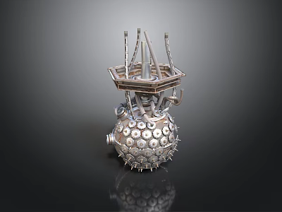 Mechanical Industrial Equipment With Spherical Base Metal Frame Spikes And Circular Components 3d model
